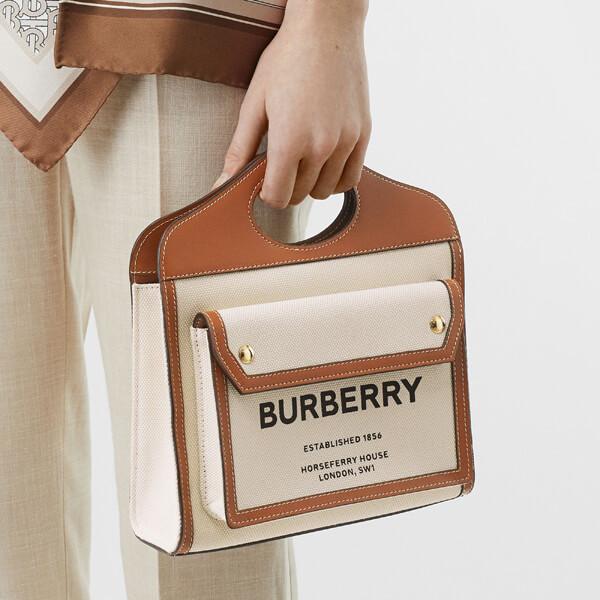 2020SS BURBERRY(バーバリー ポケットバッグ コピー)ミディアム ツートン キャンバス&レザーバッグ